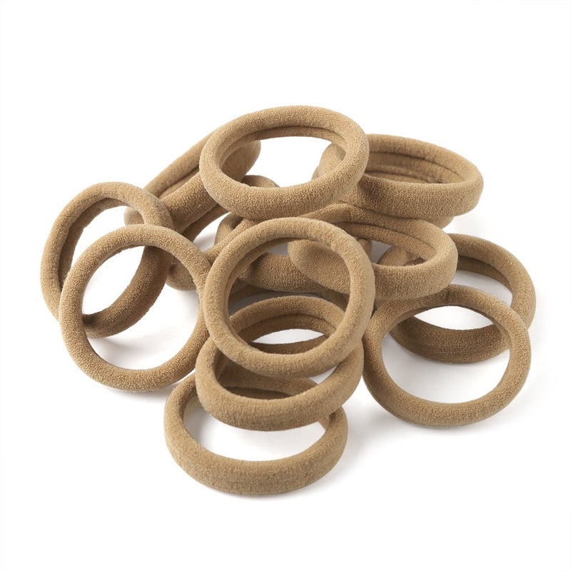 XIMA 60pcs Nylon Elastic Hair Ties Hair Ties Bands Rope No Crease Elastic Fabric Large Cotton Stretch Ouchless Ponytail Holders (60pcs-Tan(HT007-17)) - Image 1